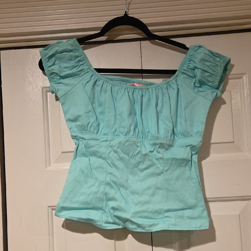 Pinup Couture Aqua Scoop-Neck Crop Top